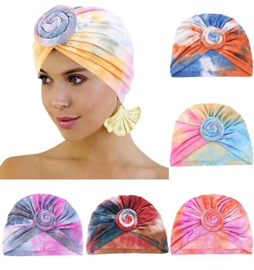 Szalik turbanu drukarskiego Tiedye dla kobiet Muzułmańskie Cancer Chemo Arab Arab Arab Nowy warkocze Bandanas Headwear8298055