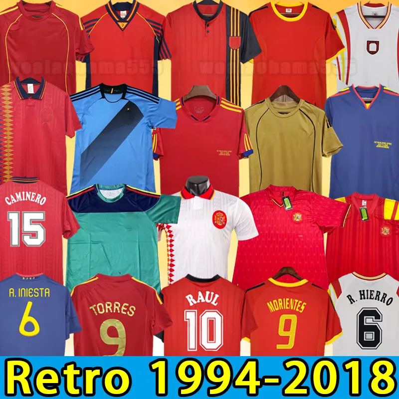 Camiseta de futbol Spanien Retro-Fußballtrikots Espana 1994 1996 2002 2008 2010 2012 Fußballtrikot Vintage DAVID VILLA HIERRO TORRES FABREGAS 94 96 02 08 10 12 18 88