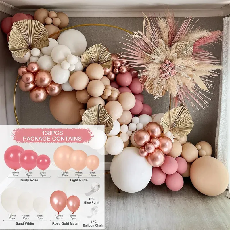 Retro Pink Pastel Macaron rose gold Balloons Garland Arch Kit Wedding Birthday Party Decoration Girls Baby Shower Ballon Chain 231225