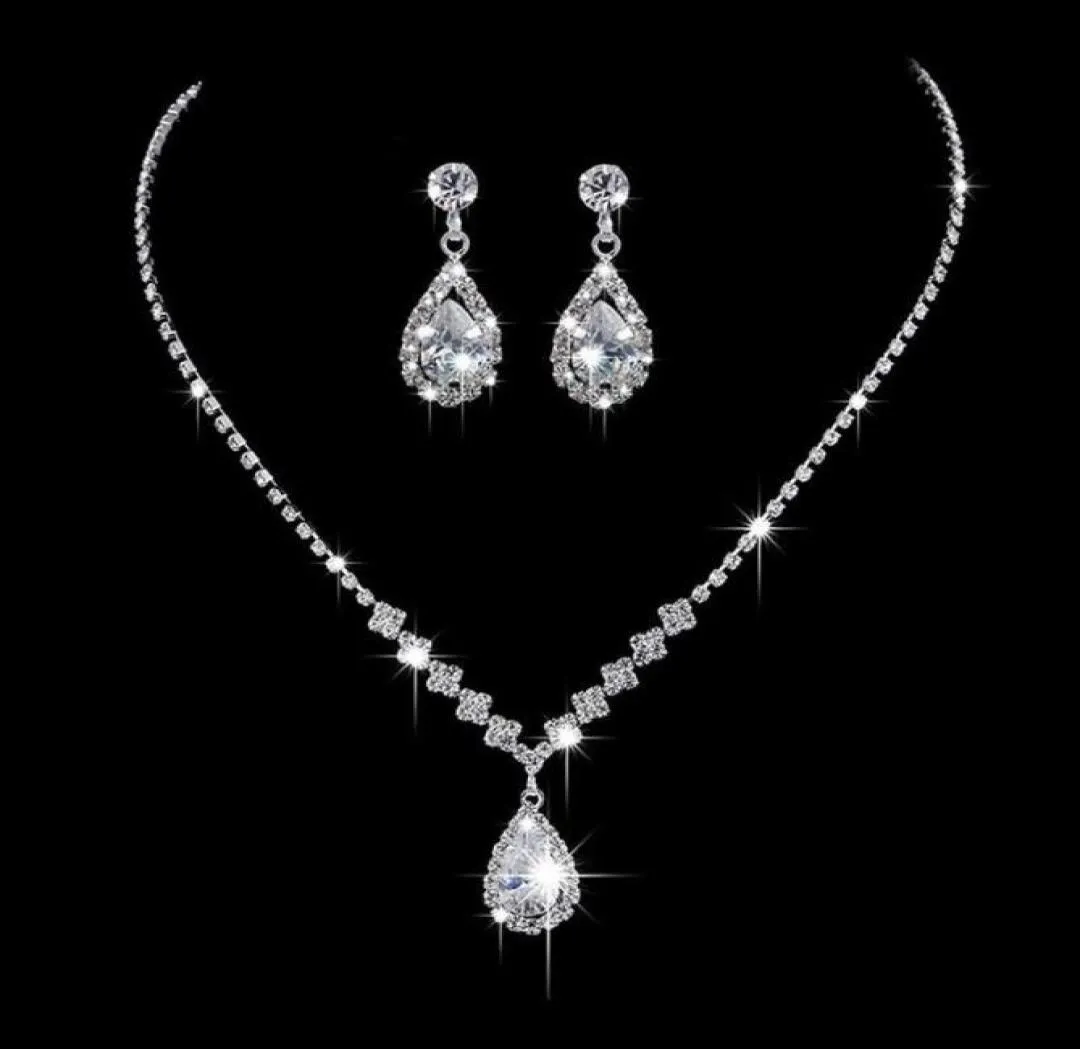 Boucles d'oreilles collier mode larme cristal ensemble de bijoux de mariage pour les femmes boucle d'oreille Banquet6099230