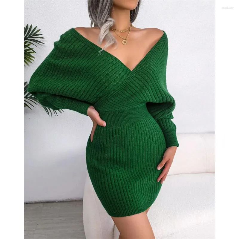 Maglione per abiti da lavoro per donne 2023 Casual Deep V Neck Mini Sexy BodyCon Dress Abito a maniche lunghe a maglia invernali invernali