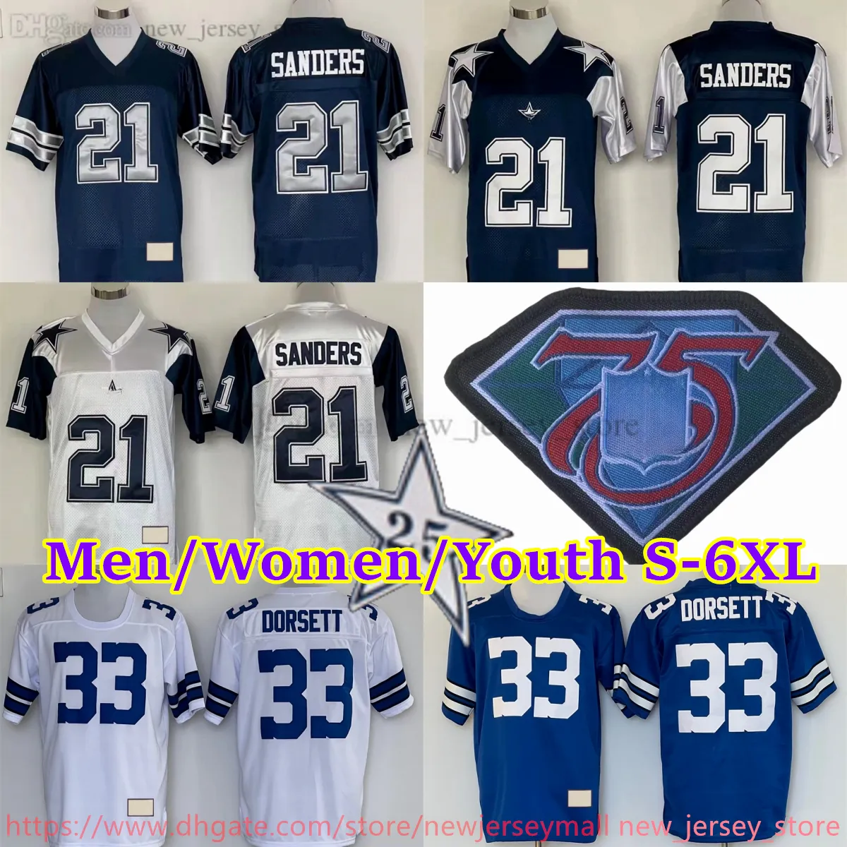 Custom S-6XL Throwback 1960-1999 Football 22 Emmitt Smith Jersey Stitch 12 Roger Staubach 21 Deion Sanders 8 Troy Aikman 33 Tony Dorsett 88 Michael Irvin Charles Haley