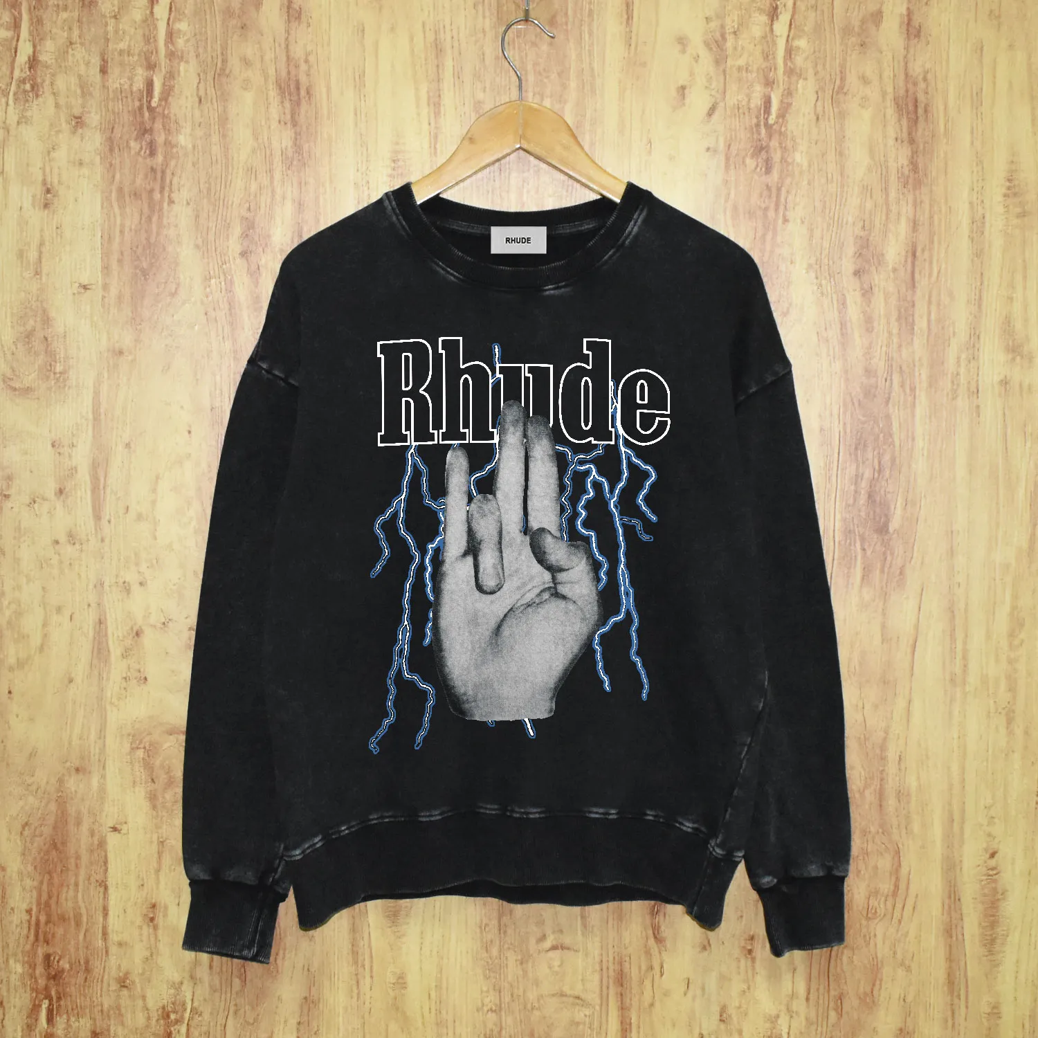 Rhude Crewneck Pullover Sweatshirt Sweaterブラックメンズヒップホップジャンパーカジュアルジャケットサイズs-xxl