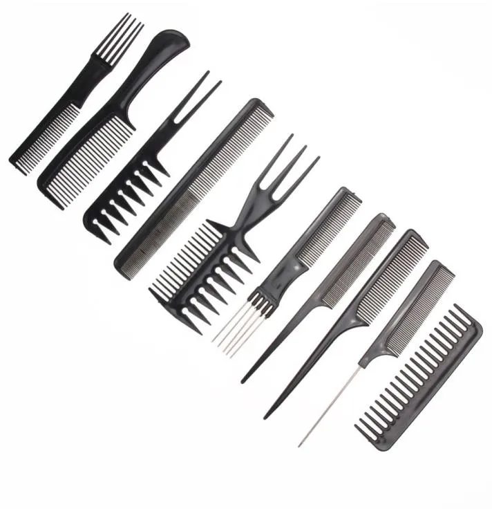 10pcs salon coiffure coiffure coiffeur coiffeur peigne en plastique set2589383