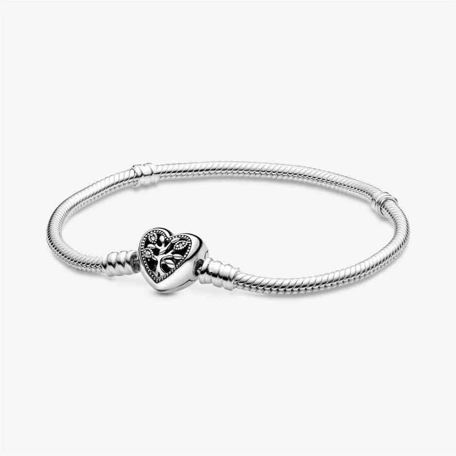 100% 925 Sterling Silver Tree Family Tree Heart Glop Snake Chain Bracelet Fit