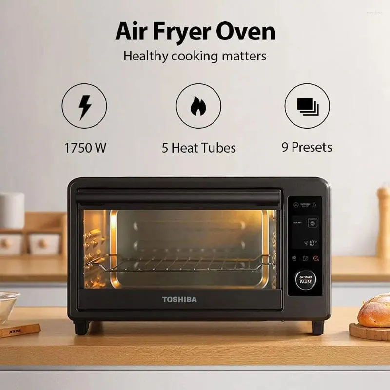 Elektriska ugnar Air Fryer Toaster Oven 6-i-1 Digital konvektion för 9 matlagningsförinställningar 6-skivbröd/12-tums pizza 1750W kolgrå