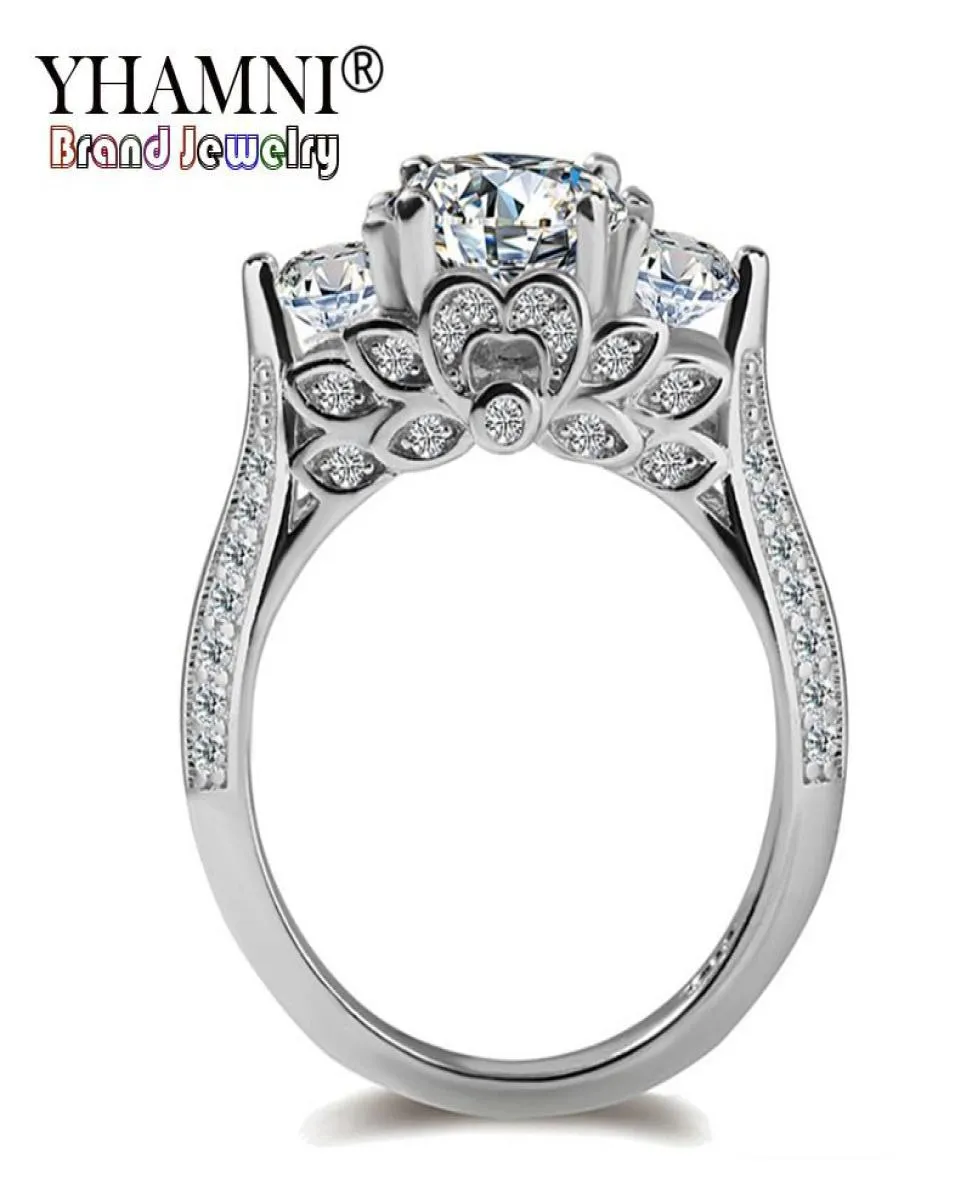 YHAMNI Original Kreative Frauen Ring Natürliche 925 Sterling Silber Ringe Set Zirkonia Diamant Edlen Schmuck Ringe für Frauen XR062156824