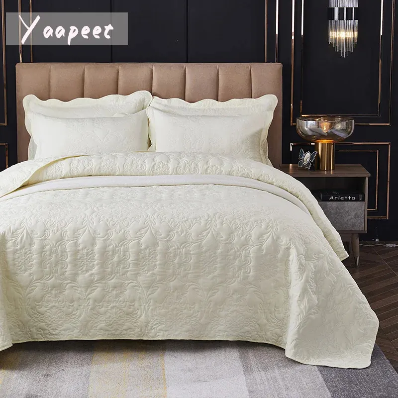 Yaapeet Baumwolle gesteppte Betspannung Queen White Bett Cover Decke Kingsize -Blätter und Kissenbezüge El Spreads 231222