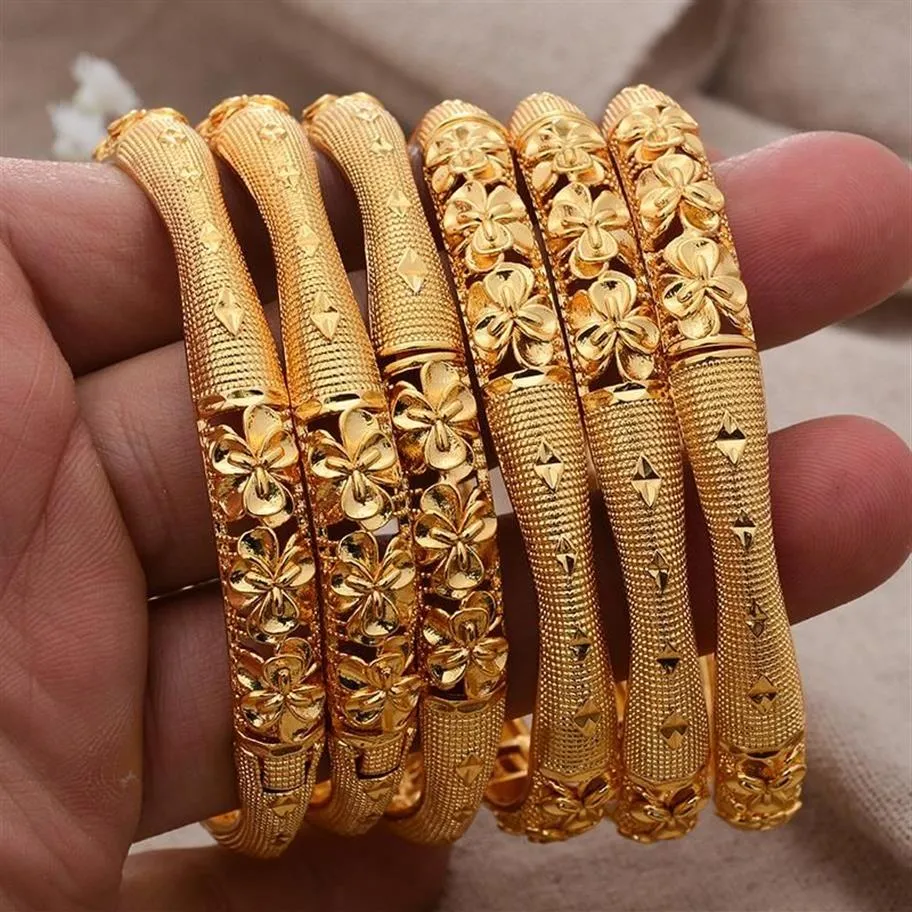 Braccialetti da 6 pezzi da 6 pezzi Dubai Gold Color Bangles per donne gioielli africani sposa gioielleria di nozze nigeriane bracciasbello regalo 232q 232q