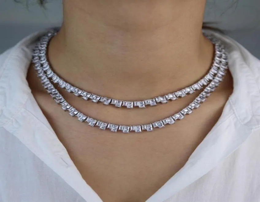 Collier de chaîne de tennis baguette en argent glacé pour femmes de haute qualité hip hop glace 5A bijoux ras du cou en zircone cubique en stock248F5397500