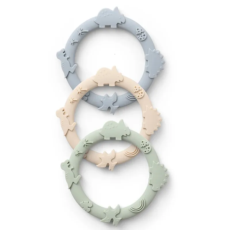 3PCS Baby Silicone Teether Ring Baby Toy born Baby Accessories BPA Free Dinosaur Shape Cartoon Rattles Teething Toys 231225