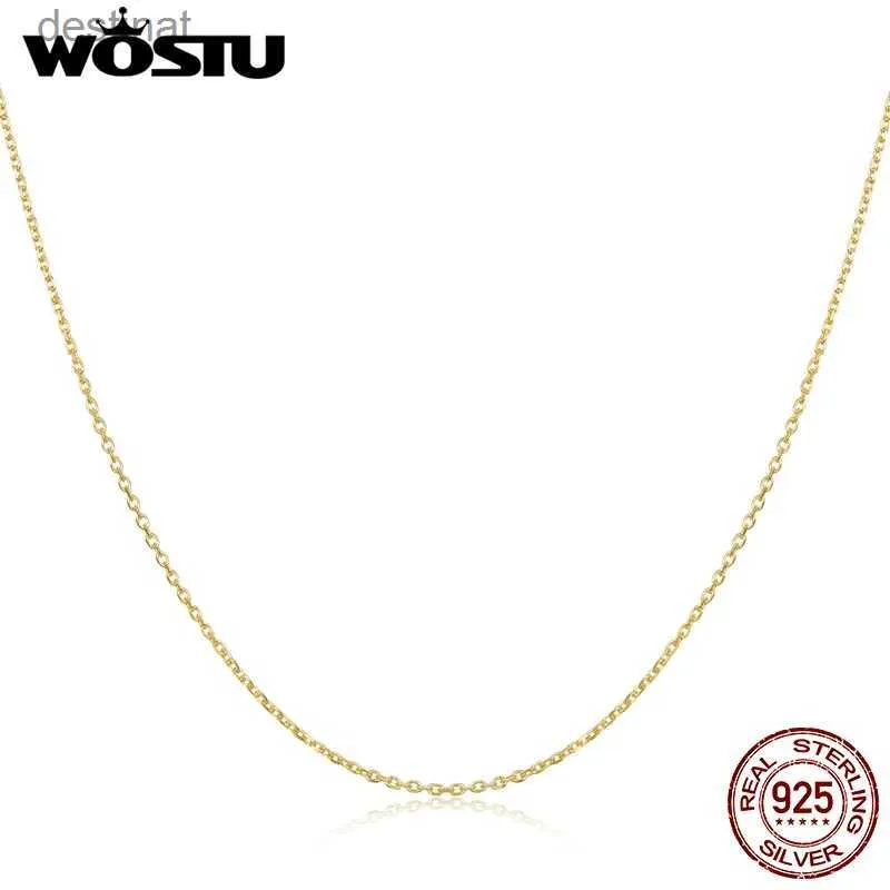 Bärade halsband Wostu 925 Sterling Silver Plated Gold Simple Basic Clasp Chain Necklace For Women Wedding Party Fine Fashion Jewely Gift MakingL231225