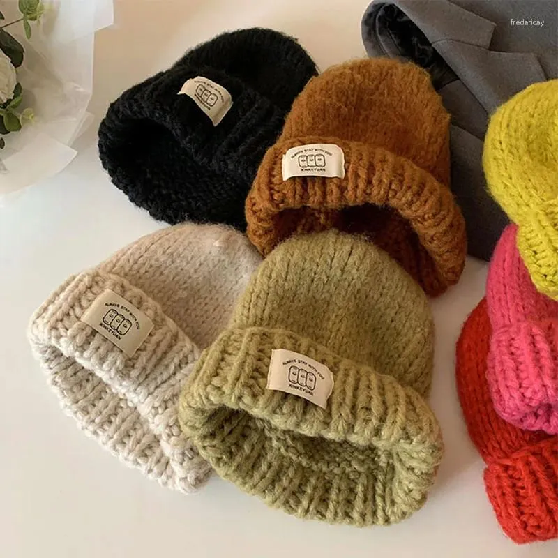 Berets coréens tricots bonnet pour femmes dame couleur unie d'automne hiver en laine douce skullies capot extérieur épaissis