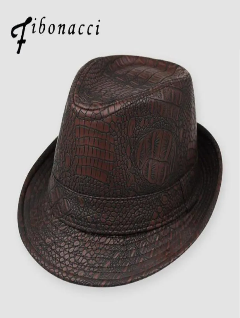 Fibonacci Hats For Men England Fedora Jazz Hat Mans Vintage PU Leather Winter Panama Cap Bowler Hat Cap Classic Version Gentlema2582149