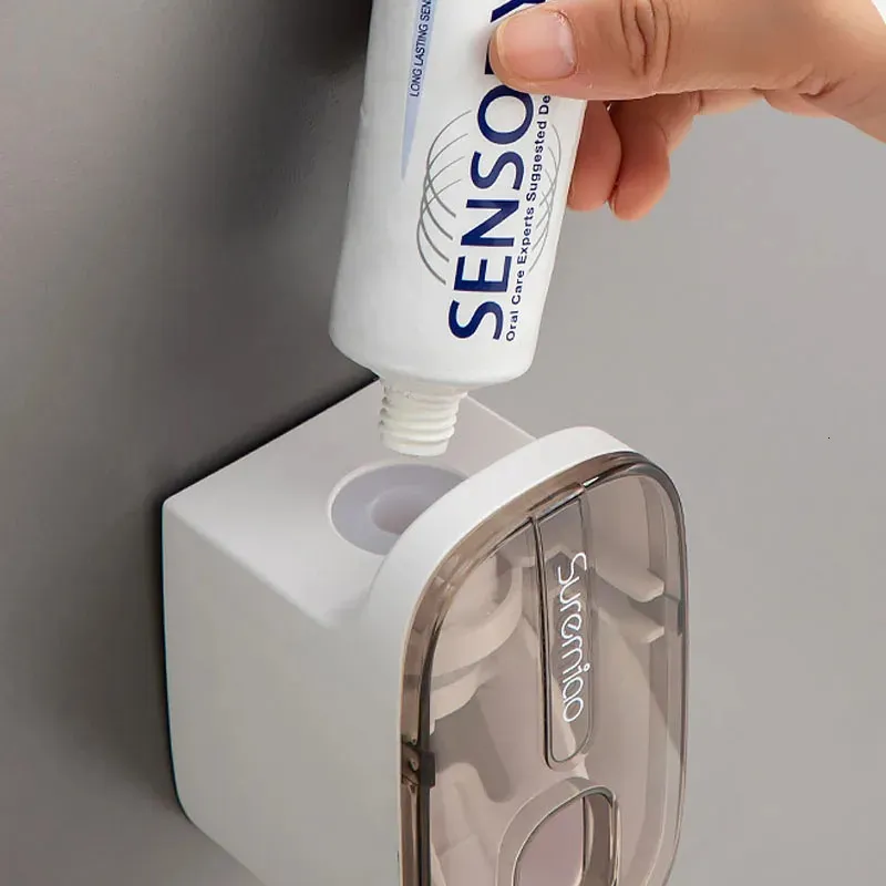 Automatic Toothpaste Dispenser with Wall Mount Toothbrush Holder ...