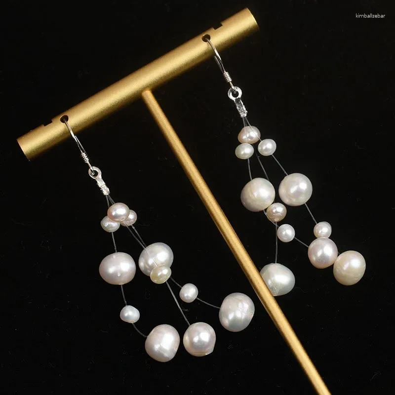 Dingle örhängen elegant lång tofs naturlig sötvatten pärla för kvinnor verklig oregelbunden barock vita pärlor släpp öronring bröllop smycken