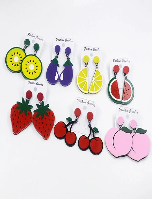 Acrylique exagéré grande taille fraise citron kiwi pêche boucles d'oreilles fruits doux bijoux pour femmes fille drôle fête bijoux 8376319