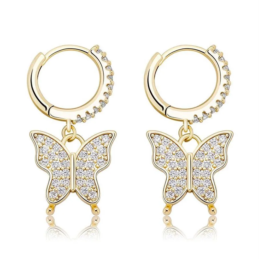 Charmantes boucles d'oreilles Gold Silver Color CZ Boucles d'oreilles papillon pour la fête de mariage Beau cadeau pour Friend262s