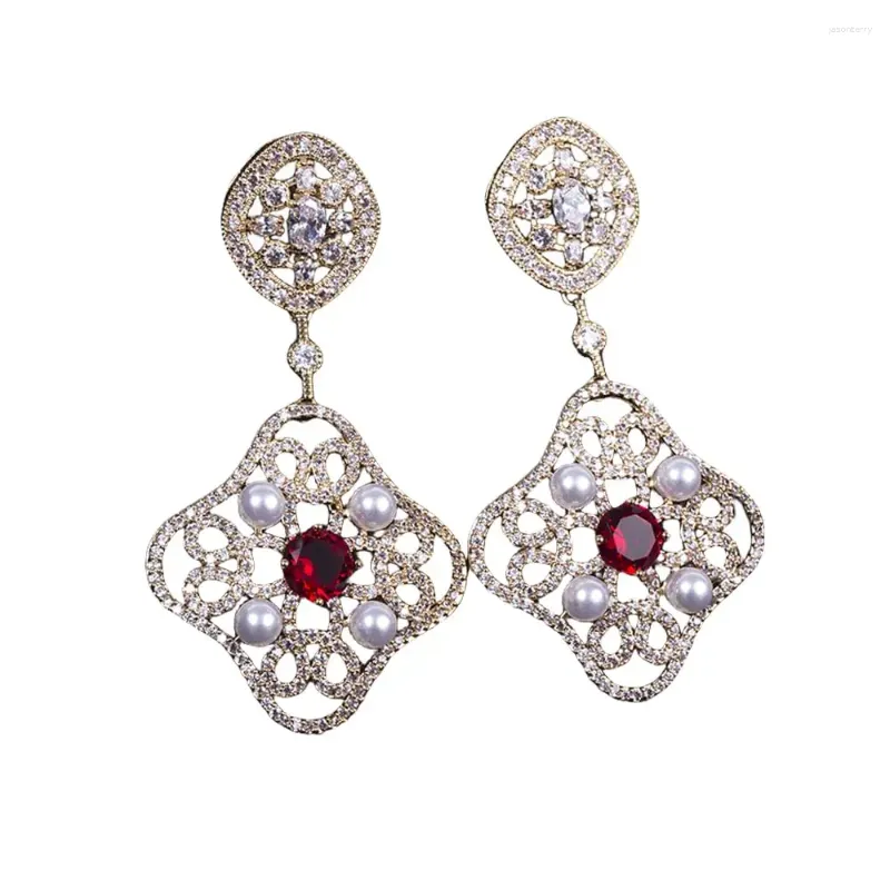 Dangle Earrings Evacandis Crystal Pearl Beaded Red Handmade Gemstone Gold Gold For Women Wedding Statement Birtsstone