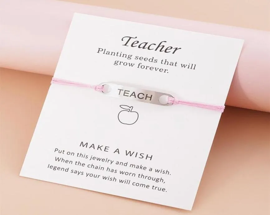 Bracelets de charme Creative Simple en acier inoxydable enseigner Bracelet carte de bénédiction tissé corde chaîne cadeau pour l'enseignant des étudiants Teach1396350