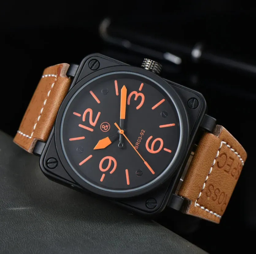 Reloj para hombre Modelo BR Deporte Correa de caucho Movimiento mecánico Fecha automática Campana Reloj multifunción de lujo Negocio Acero inoxidable Hombre Ross Reloj de pulsera cuadrado 15p