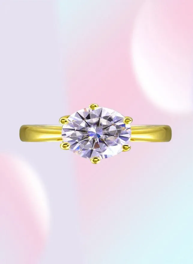 YHAMNI Originele 2 Ct 6mm Ronde CZ Diamant Massief Geel Gouden Ringen Anillos Goud Kleur Trouwringen voor Vrouwen Gift LYR16997723238676169