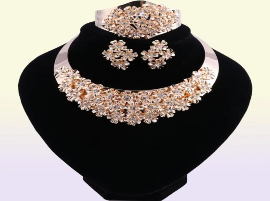 Ensemble de bijoux en perles africaines, collier de fleurs en cristal, boucles d'oreilles pour femmes, ensemble de bijoux de mariée de luxe de dubaï, 6784354