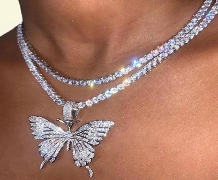 Style de mode Hiphop Collier Papillon Pendentif Collier Plein Cristal Diamant Femmes Glacé Bling Papillon Collier Bijoux225G7392098