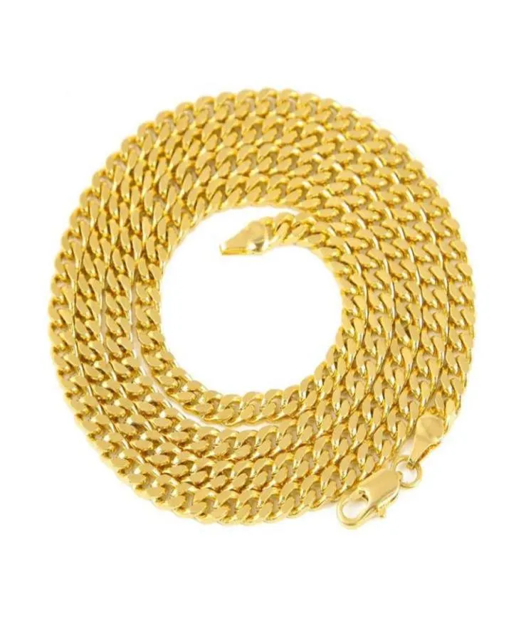 25mm5mm Mens 14K Gold Plated Solid Cuban Curb Link Chain Stainless Steel Mens Neckalces Hip Hop Jewelry9233690