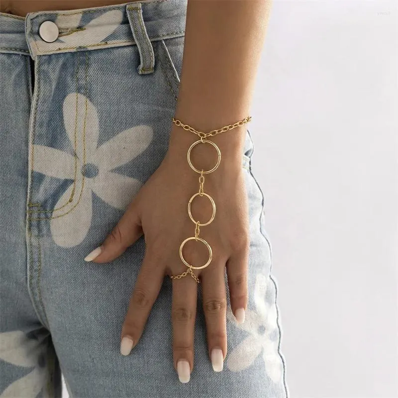 Strand Vintage Fashion Simple Gold Color Metal Circle Chain Bracciale per donne Punk Festival versatile Festival Hip Hop Festival Gioielli