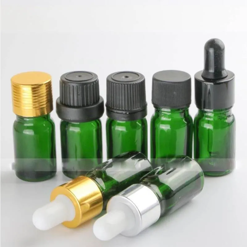 960 st/Lot Glass tom 5 ml droppflaska för eteriska oljor Grön 5 ml e-vätskeflaskor gdnoq