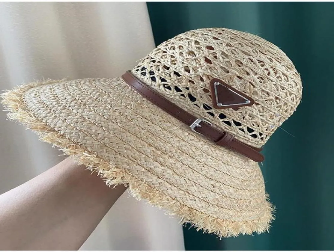 Sombrero de cubo de paja de moda Gorra para el sol para mujer Gorras de pescador de diseñador con cinturón Gorro Casquettes cubos de pesca sombreros patchwork High1704561