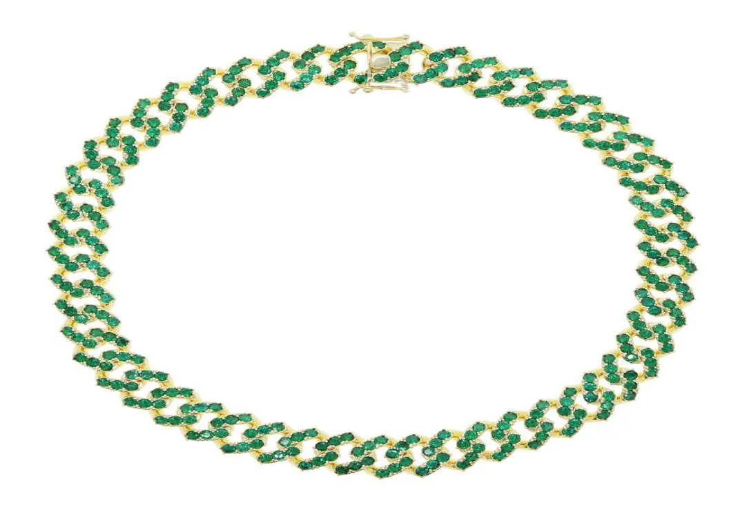 Mode 5a Zirkon Runde Kristall cz gepflastert tennis kubanischen Choker Halskette für Frauen Frauen Grüne Farbe CZ hip hop schmuck Geschenke X05091090380