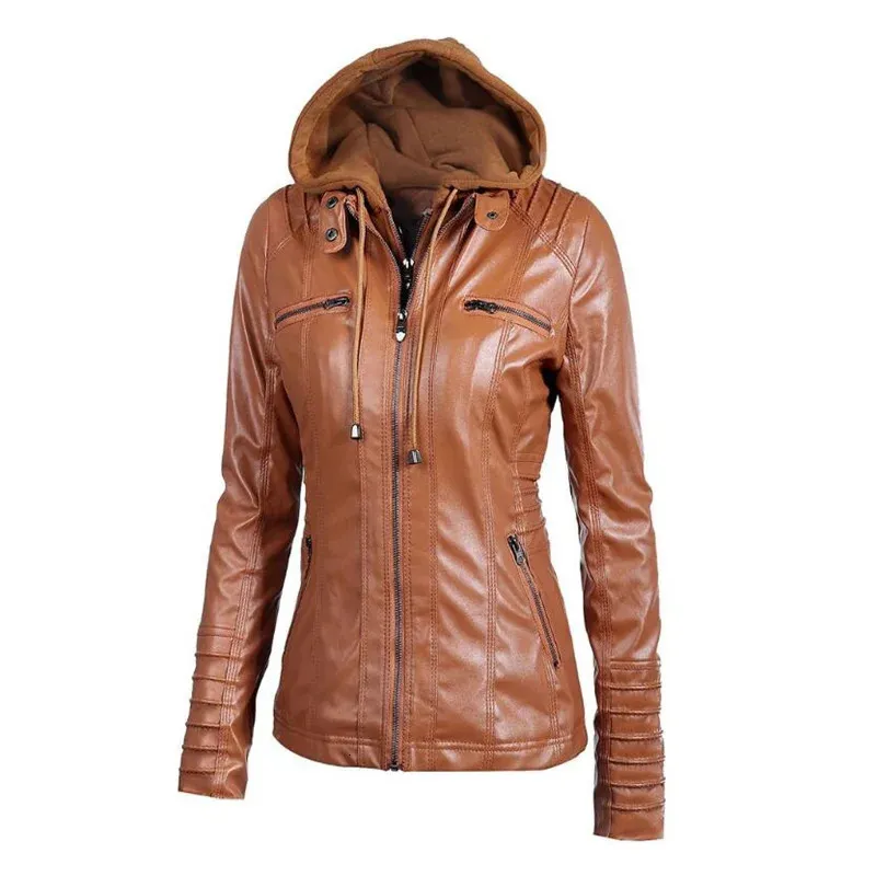 Veste d'hiver en Faux cuir pour femme, manteaux de base décontractés, vestes imperméables et coupe-vent pour femme, 231225