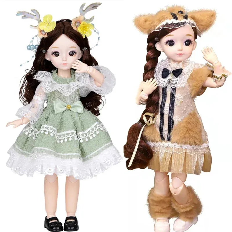 30cm Bjd Girls Toy 20 Detachable Splice Doll Fashion Dress Makeup Doll Plastic Body Full Set Play House Doll 231225