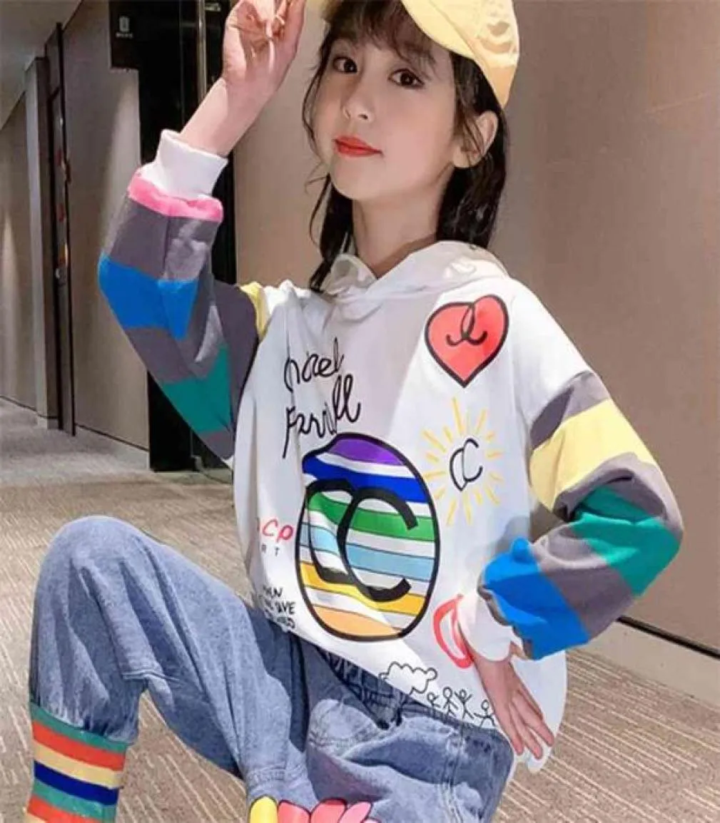 Autumn Cothes Korean Children039s Clothing Hooded Cartoon Sweater Denim Jeans 2st Fashion Big Kids Girls039 Suits 413Y 2108894282