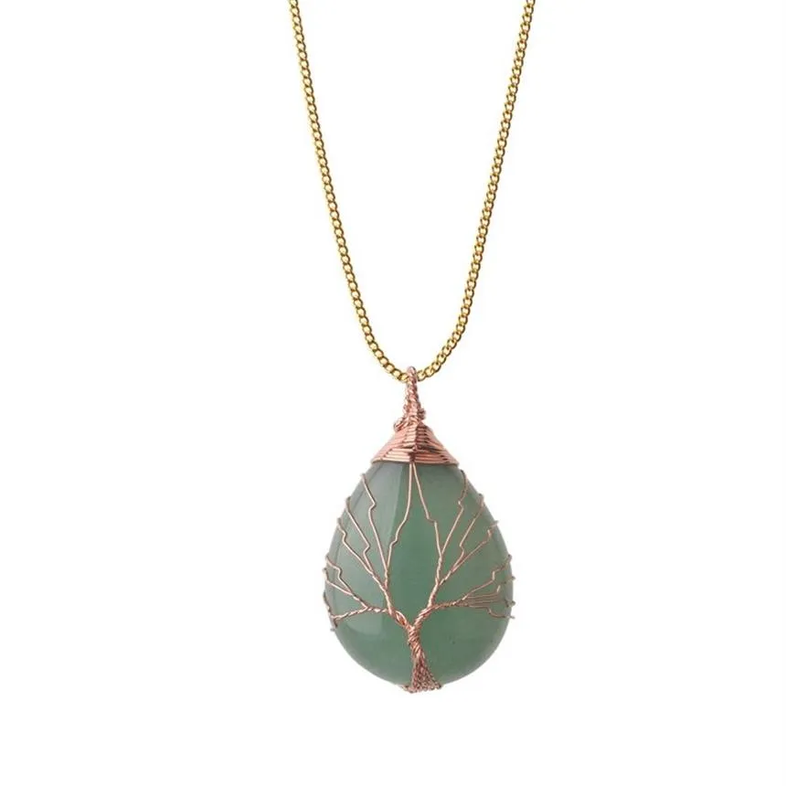 Tree of Life Wire Wrap Water Drop Necklace Pendant Natural Gem Stone DIY Jewelry Making168G