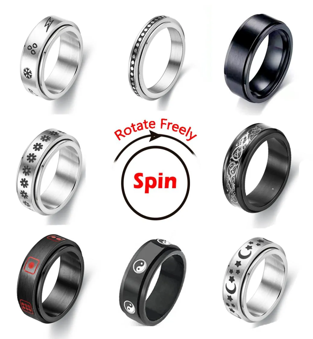 Ring Figet Spinner Rings for Women Men Rostfritt stål Rotera ly spinning Anti Stress Accessories smycken gåvor2784066