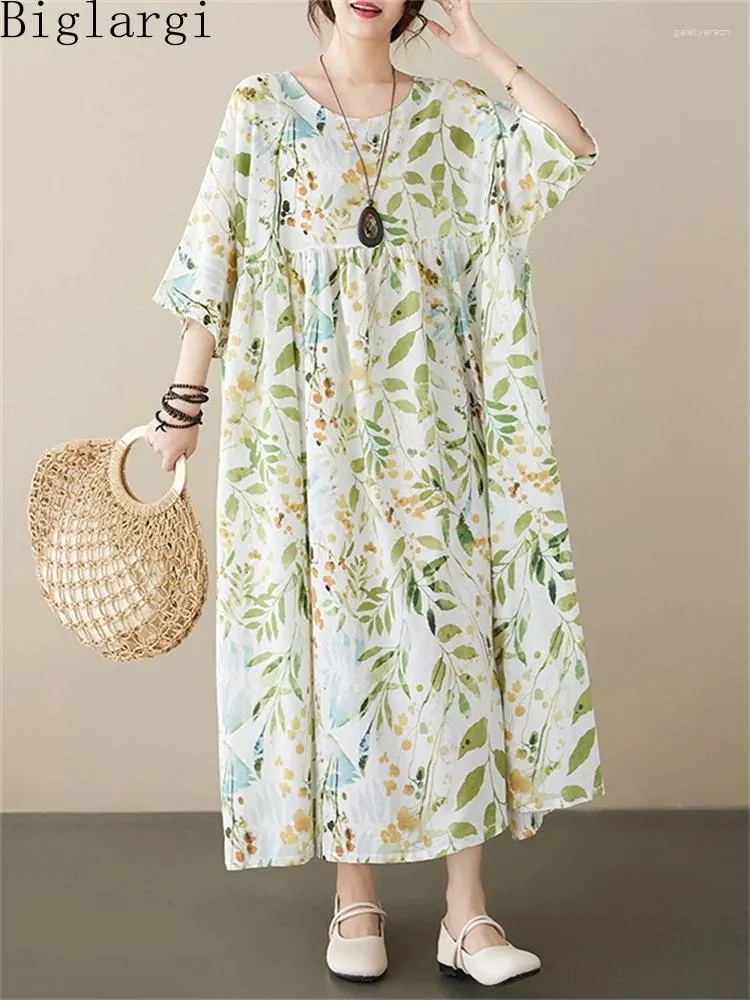 Robes de soirée surdimensionnées d'été femmes décontracté lâche plage impression robe corée dames femmes pull grande taille florale a-ligne longue
