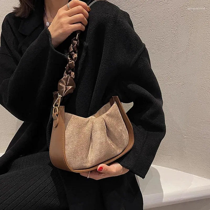 Вечерние сумки французский стиль женский подмышка шикарная цепная цепная замороженная замшевая лента Bow Bud Sagc