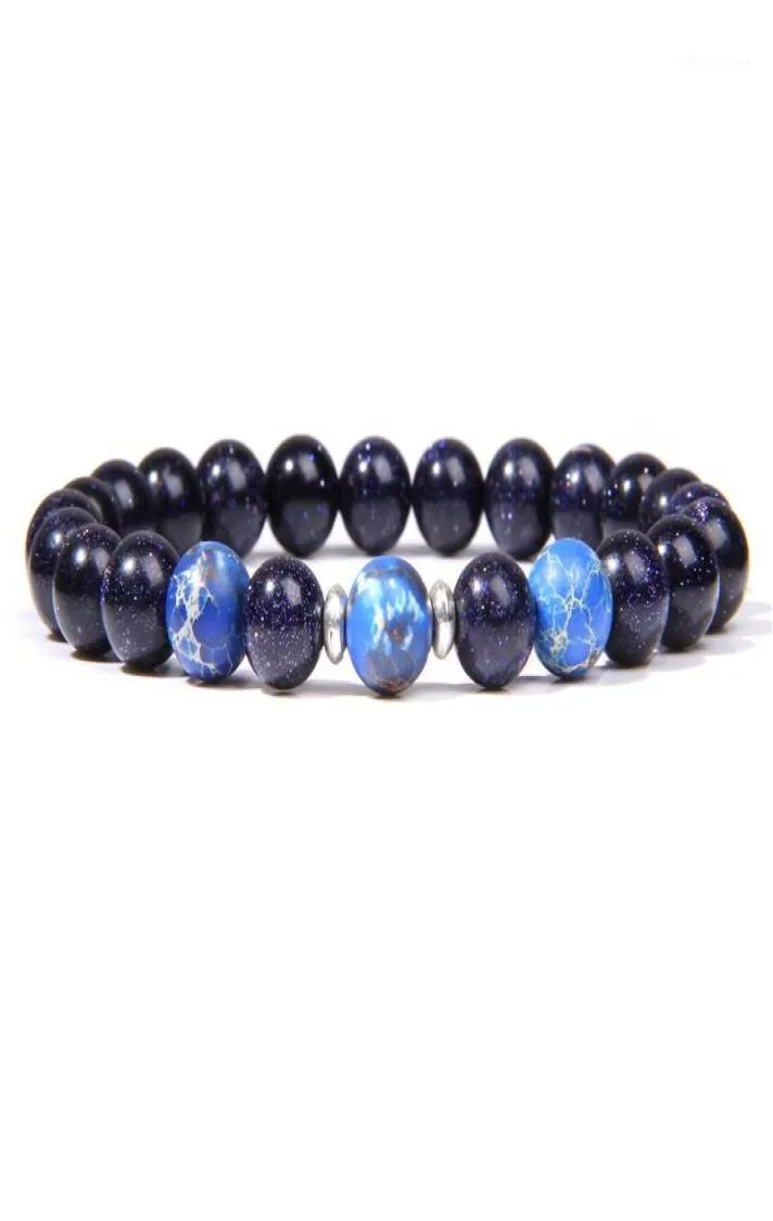 ビーズストランドシャイニーブルーサンドストーンブレスレットメンズファッション2021販売8 mm ImperialJaspers Beads Natural Gem Stone HealingEner3790901