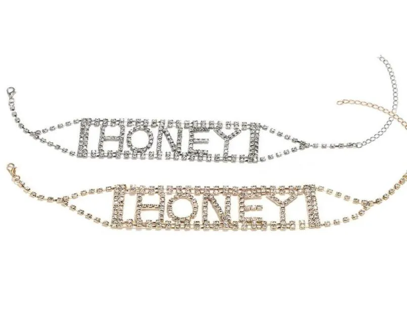 Punk Shi Rhinestone Letter Honey Cup Chain Choker Necklace Women's Jewelry Chokers5041809