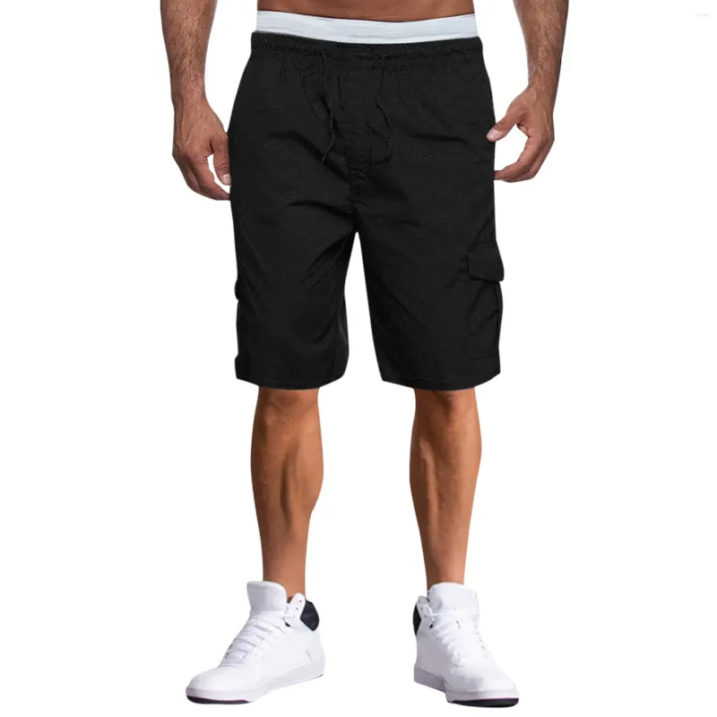 Pantalon masculin masculin de cargaison de cargaison solide pantalon cordon de poche short de poche pantalon cropped