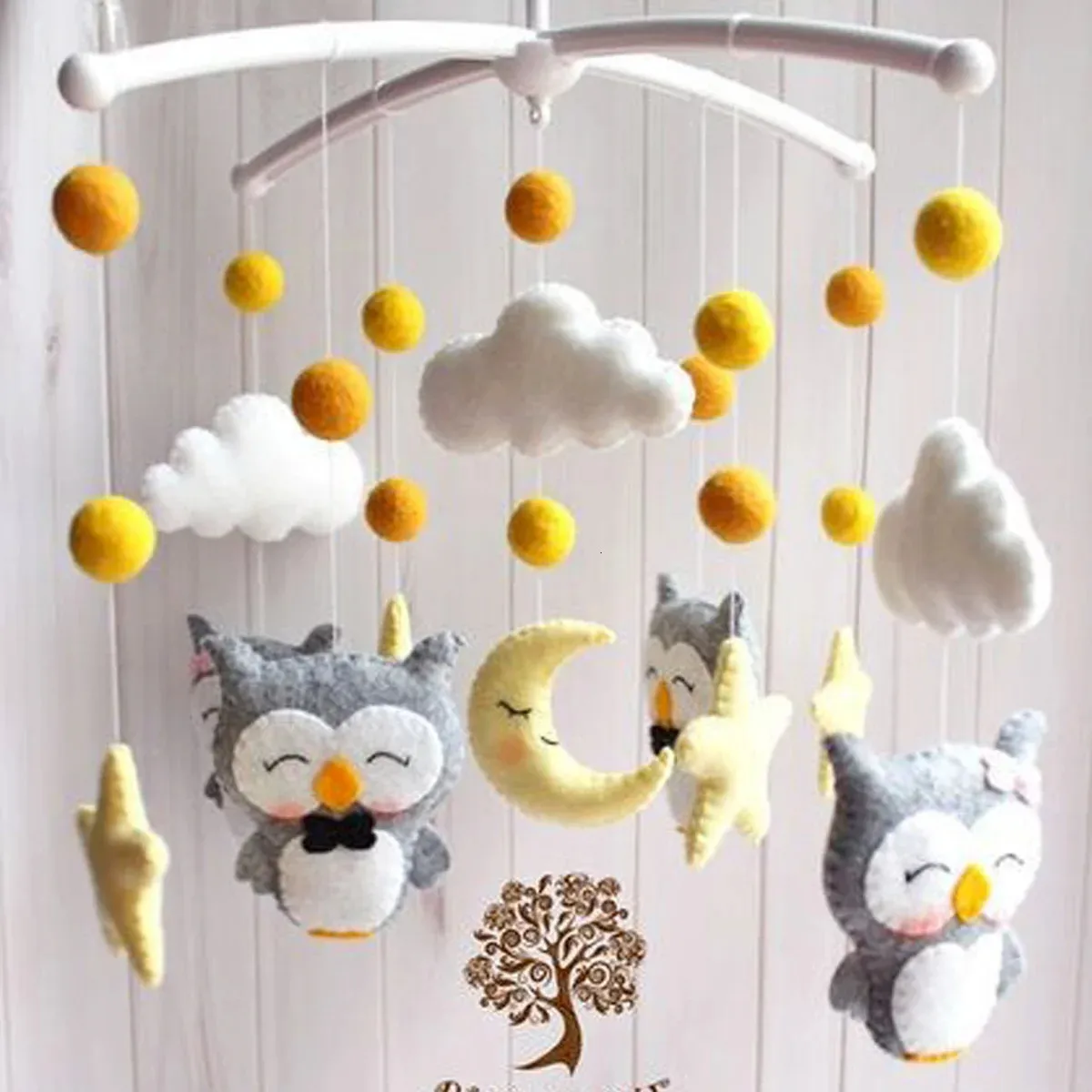 1st CRIB MOBIL BED Bell Toy Frame Arm Bracket Owl Cloud Pompom Crib Pendant Monster Elf Hanging Toy Pendant Bedroom Decoration 231225