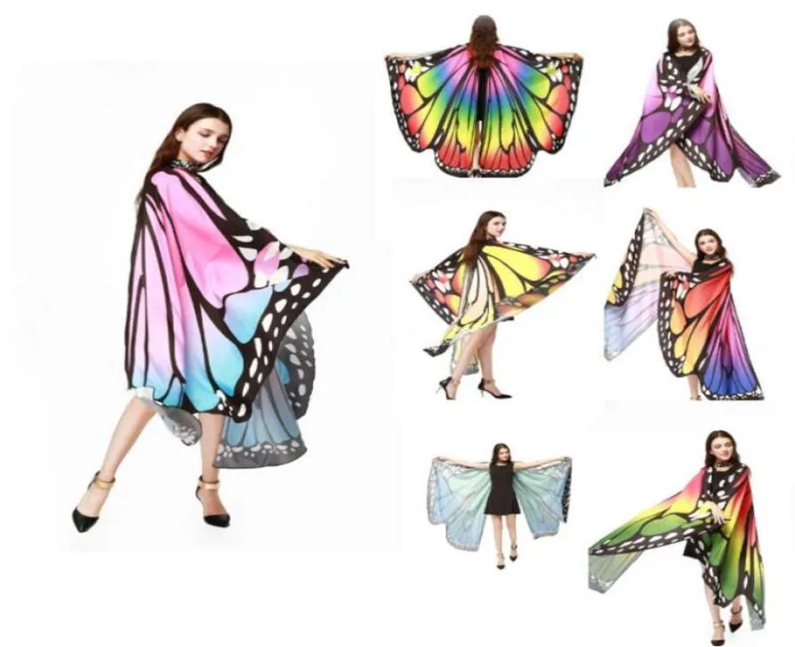 Foulards Nouveauté 7 couleurs Femmes Écharpe Pashmina Papillon Aile Cape Cape Paon Châle Wrap Tippet Cadeaux Ailes Mignonnes Print7352340