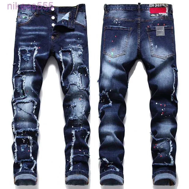 Дизайнерские джинсы Tiebu Beggar Мужская модная версия Сложные брюки Уличная индивидуальность Маленький прямой рукав