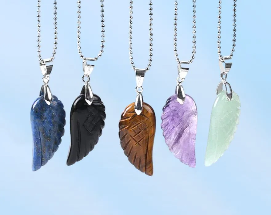 CSJA nouveau été plage bijoux ange aile pendentif pierres précieuses naturelles papillon Collier obsidienne Lapis Lazuli unisexe Collier corée St7119964