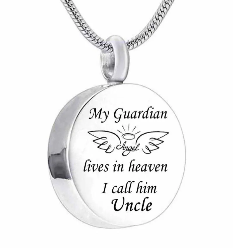 Cremation Memorial wing Jewelry My Guardian Angel Cremation Urn Ashes Memorial Stainless Steel round Pendant Necklace6624508