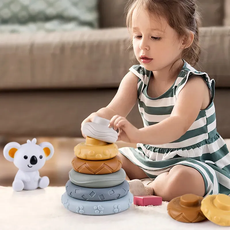 Montessori Baby Toys Toddlers Cube for Babies Boys 0 6 miesięcy Silikonowa miękka wieża w stosie dla dzieci 1 rok gry dziecięce 231225