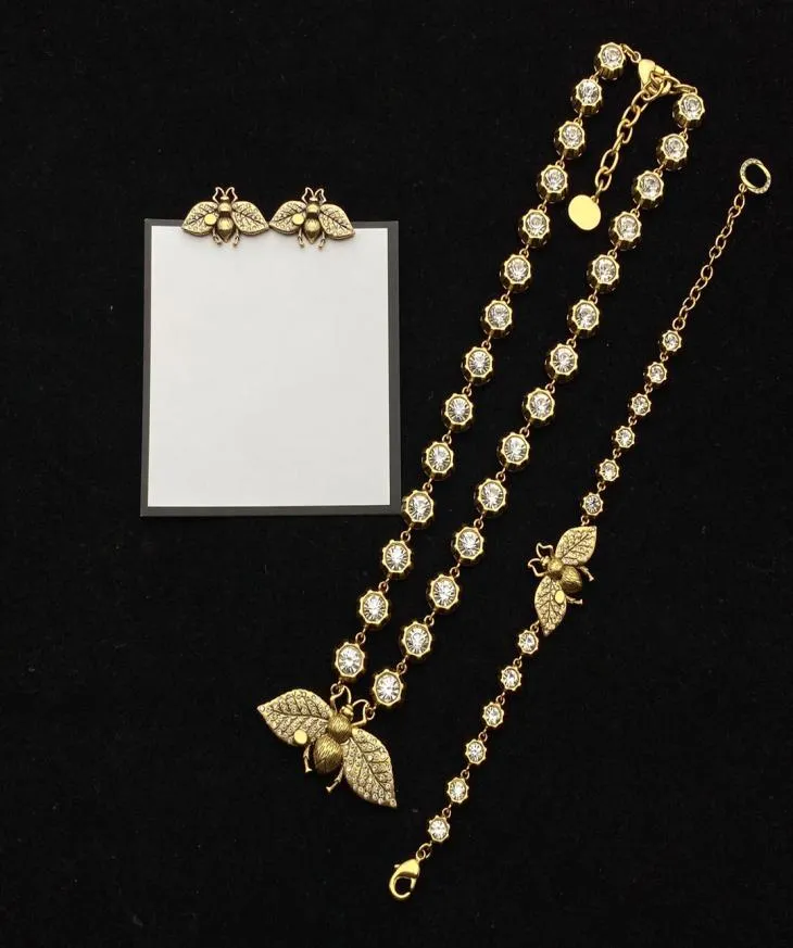 Ontwerper Bijenketting Armbanden Oorbellen voor dames Heren Diamanten gouden sieradenset Luxe kettingen Armband Oorbel G-sieraden 2211797790